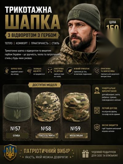 Трикотажна шапка з відворотом з гербом